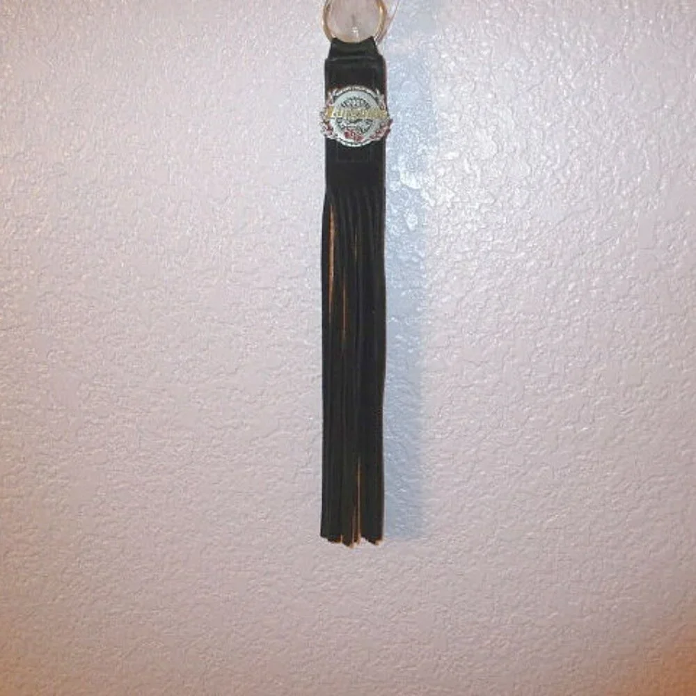 Vtg Y2K Harley Davidson Motorcycle Rally Suede Fringe Keychain 12” Ring Fob 2001